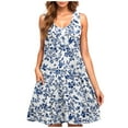 thumbnail image 1 of Robe Fleurie pour Femmes, Robe Décontractée Sans Manches à Col Rond, Courte, Grande Taille, en Polyester pour le Printemps et l'Été, Tenue Quotidienne, 1 of 5