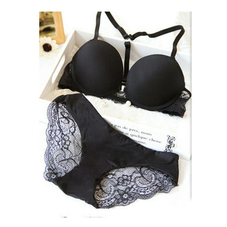 

Women Lace Raceback Brassiere Brief Underwear Set Front Closure Bra+Panty