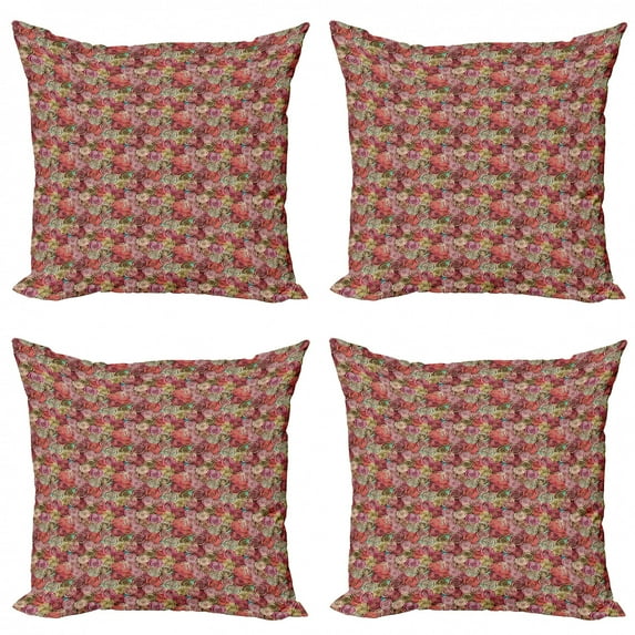 Ambesonne Abstract Throw Pillow Cover 4 Pack, Rose Flower Surreal, 20", Multicolor
