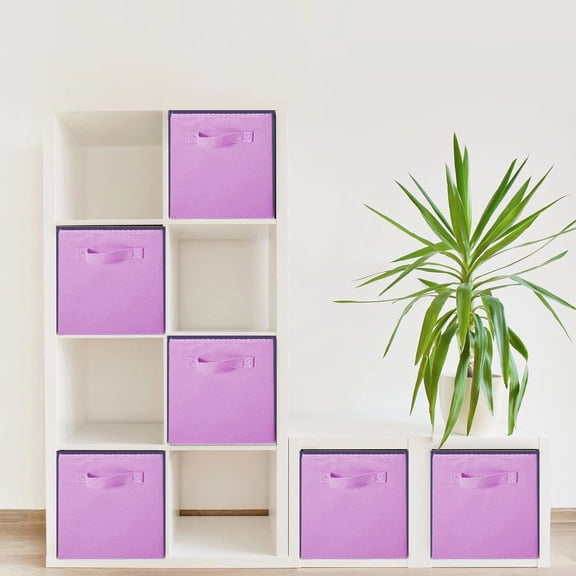 ShellKingdom Collapsible Fabric Cube Storage Bins (10.5" x 10.5"), 6 Pcs Foldable Cloth Organizer Drawer, Pink