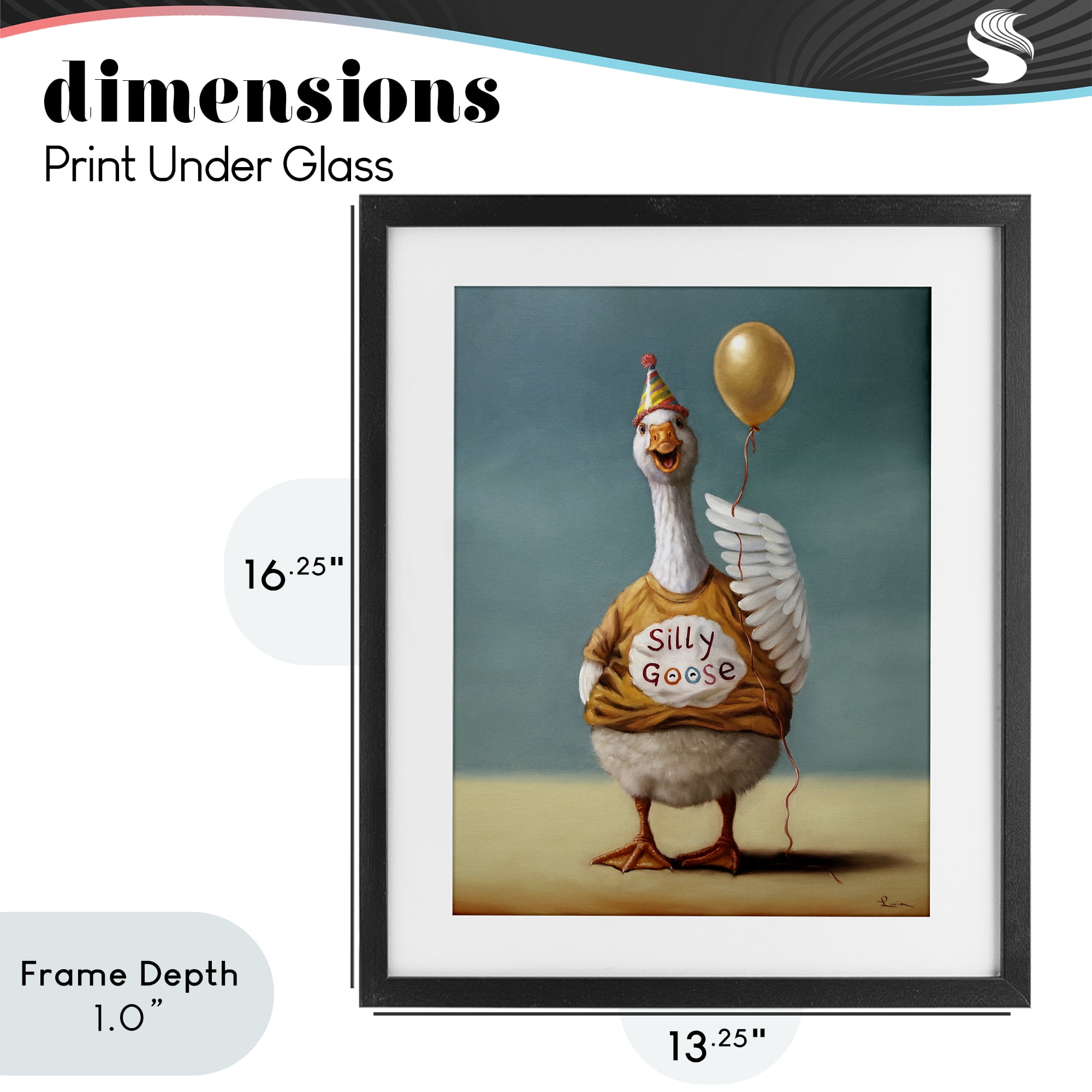 Stupell Industries Silly Goose with Balloon Black Framed Print Under Glass, design by Lucia Heffernan