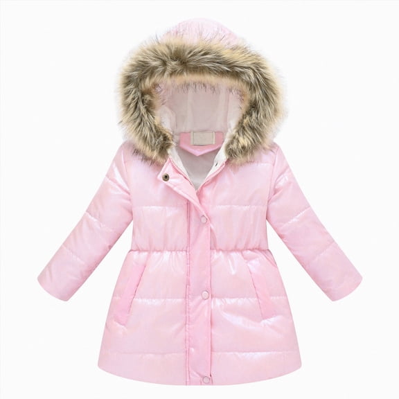 Xyant Girls Winter Coat Hooded Puffer Jacket Warm Fleece Zipper Outerwear Jackets Coats (Pink,6-7 Years)