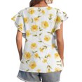 thumbnail image 4 of Hauts d'Été Grande Taille pour Femmes Mode Décontractée Col Rond à Volants Manches Courtes Imprimé Blouse Pull Col en V T-Shirt Femmes en Solde, 4 of 6