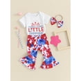 thumbnail image 3 of Musuos Baby Girls 4th of July Outfit 3 6 12 18M Letter Print Short Sleeves Romper and Tie-Dye Flare Pants Headband 3 Piece Clothes, 3 of 10