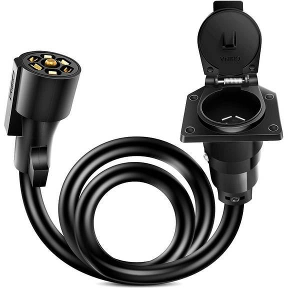 Nilight 7-Way Trailer Plug Socket Extension Cable 3FT Long 10-14 AWG Double-Prong Copper Terminals/Wires for 7-Blade Trailer Wiring Connector Cord