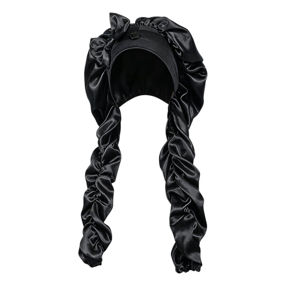 Satin Sleeping Cap for Long Hair - Extra Long, Adjustable 100% Polyester Satin Hair Protection Bonnet for Braids Dreadlocks Curly Hair Black