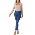 thumbnail image 2 of INSPIRAR CHIC Mujeres Blusa Elegante Casual de Manga Larga con Cuello Choker y Estampado de Houndstooth Talla M Rosa, 2 of 6