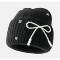 thumbnail image 3 of CoCoMangos Bow-Tie Beanie Hat Women Knit Retro Y2K Skull Cap Solid Color Soft Ski Hat Plush Crochet Winter Warm Hats, 3 of 7