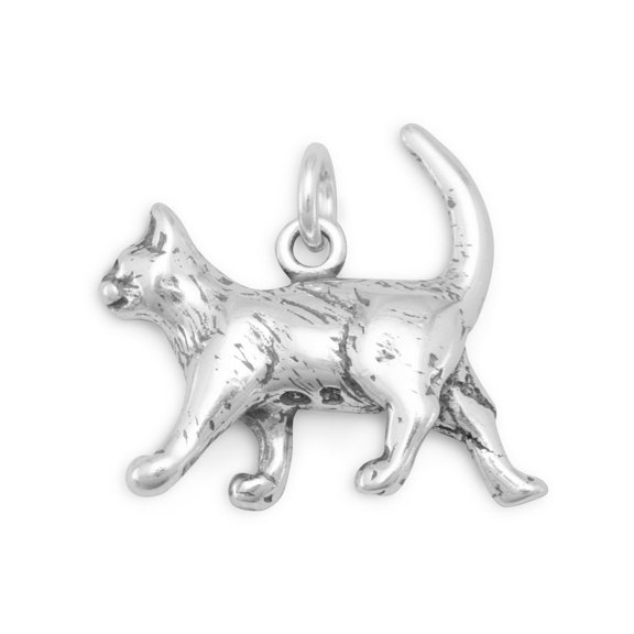 Walking Kitty Cat Charm Sterling Silver