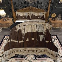 Homewish Brown Bear Print Queen Comforter Set, Rustic Lodge Cabin Bedding Sets, Teens Kids Adult Women Men Reversible Bedding Comforter Set, Breathable Home Decor, 3 Pieces