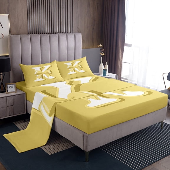Erosebridal Initial Letter K Twin Sheet Sets, Yellow Bedding Twin Size, Kawaii Bow-tie Reversible Bed Sheets Twin, Lightweight Room Decorative, 3 Pieces