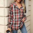 thumbnail image 4 of Pullover Hoodies for Women Plaid Long Sleeve Hooded Sweatshirt Button V-Neck Loose Fall Top Oversized Winter Shirt (Coffee L), 4 of 6