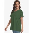 thumbnail image 2 of Women's Casual V-Neck T-Shirt - Short Sleeve Loose Fit Top with Side Split & Rolled Sleeve for Summer, 2 of 6