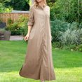 thumbnail image 1 of Vestido Blusa de mujer Maxi vestido elegante holgado elegante vestido simple moda Maxi vestido camisero Kuymtek Caqui T M para Mujer, 1 of 8