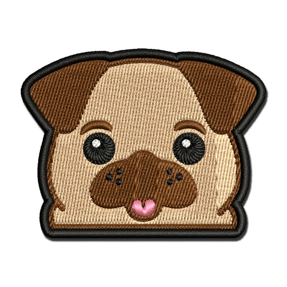 Peeking Pug Dog Applique Multi-Color Embroidered Iron-On Patch - 2.5 Inch Small