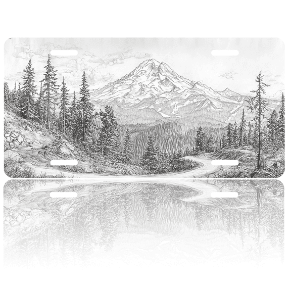 1 Pcs 2D Flat License Plate Covers & Frames, Mountain Forest For Decorative Front, Waterproof For Decoration Aluminum License Plate Covers & Frames Cover For Men Women, 12" X 6"