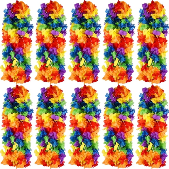 Hawaii Leis Colorful Flower Garland Hawaiian Luau Party Neck Loop, Rainbow Luau Leis Necklaces for Hula Leis Dance LGBT Pride Party Favors (, Rainbow)
