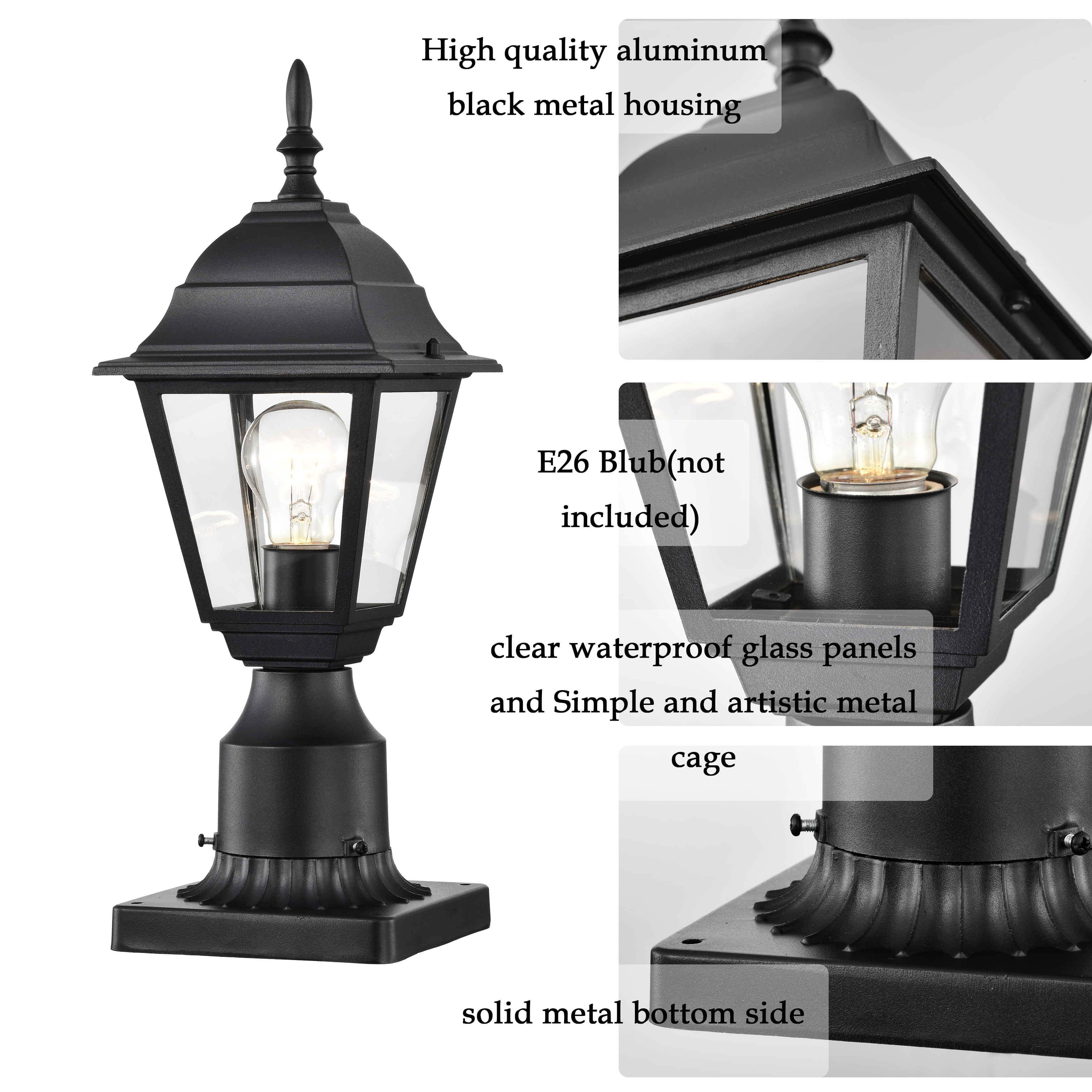 Outdoor Post Light Pack Pole Lantern Black Exterior Porch Fixtures for  Patio Entryway with 5.9