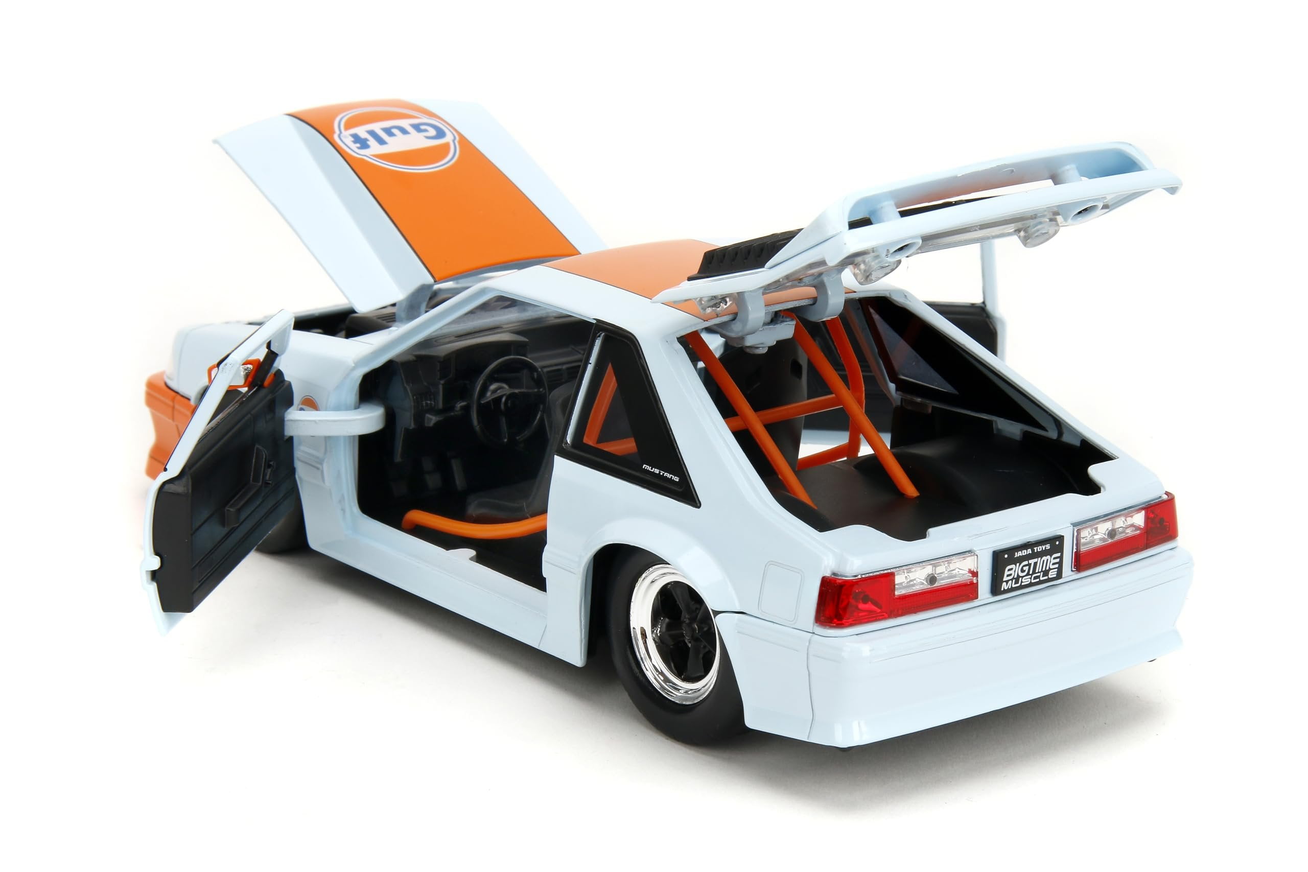 1989 Ford Mustang GT "Gulf Oil" Light Blue with Orange Stripe "Bigtime Muscle" Series 1/24 Die Cast Model Car by Jada(Selections May Vary)