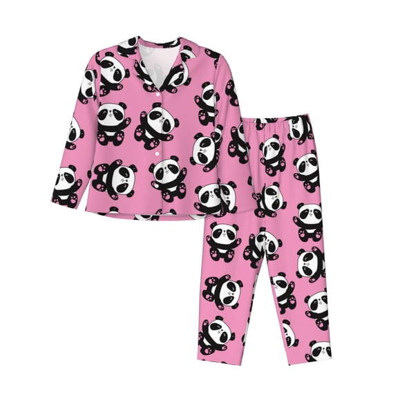 Pajamas for Women Set - Cute panda Comfy Long Sleeve Button Up Pajama Sets for Women 2 Piece, Soft Sleepwear Nightwear Pjs Lounge Sets for Women with Pockets