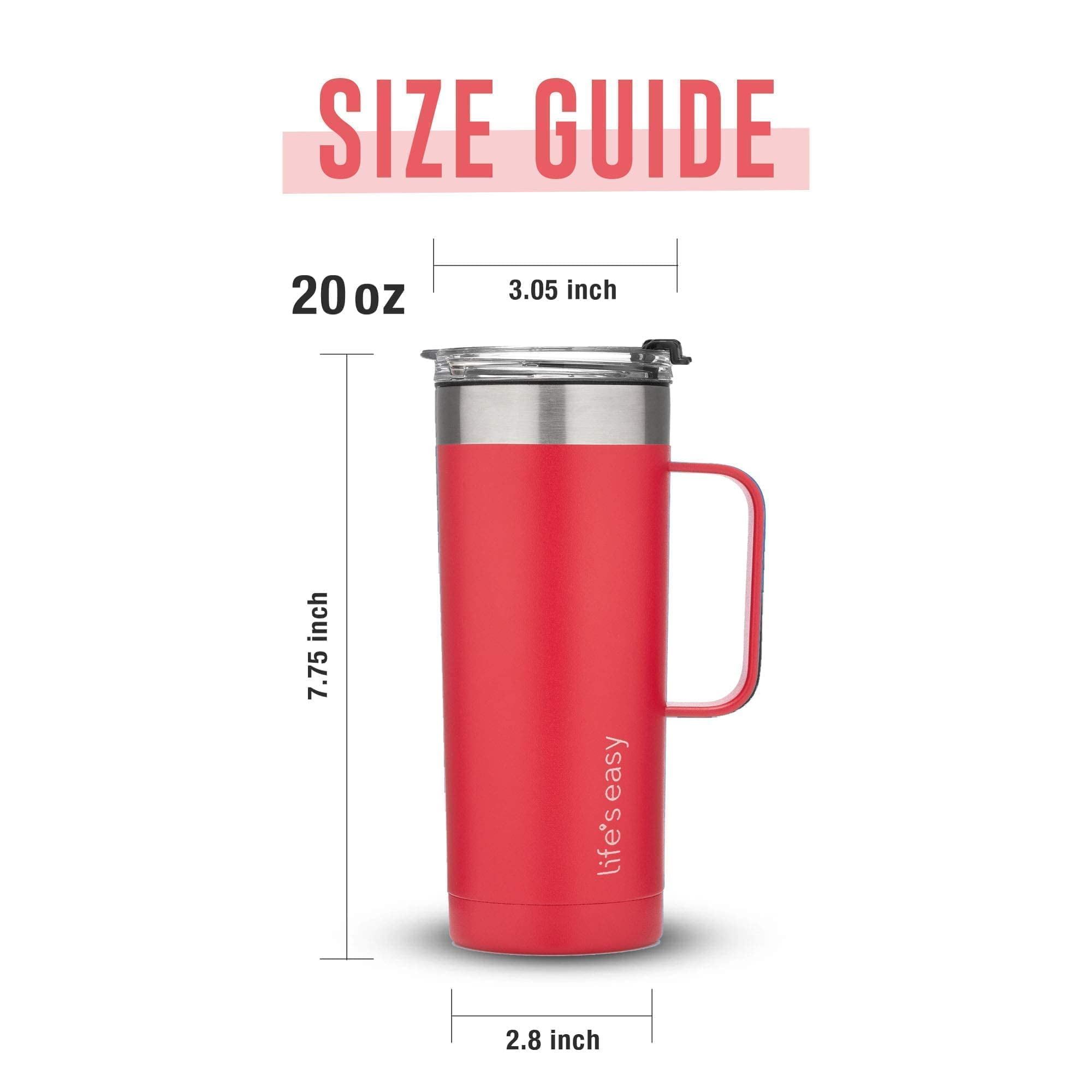 Lifes Easy - Stainless Steel Mug with Handle, Vacuum Insulated Mug for Hot and Cold Drink, Leak-Proof, Spill-Proof, Blue, 20 oz