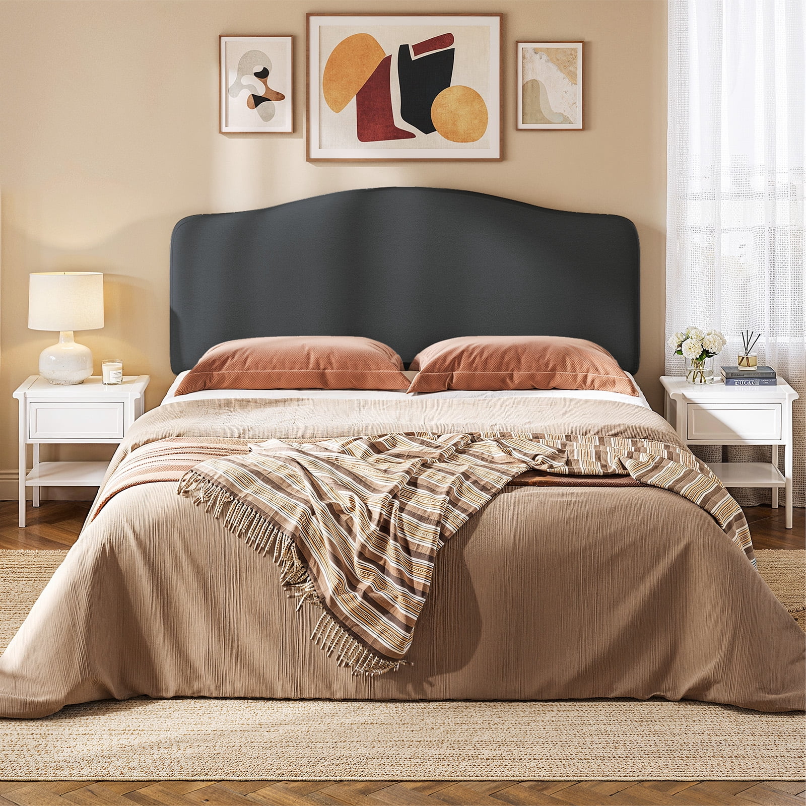 Pinmoco Upholstered Headboard for Full Bed, Height Adjustable and Memory Foam Arc-shaped Head Board, Gray