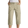 thumbnail image 3 of QATAINLAV Womens Cargo Capris with Pockets Solid Casual Button Straight Leg Cropped Trousers Outdoor Knee Length Hiking Pants Khaki XXL Gifts for Mom, 3 of 10