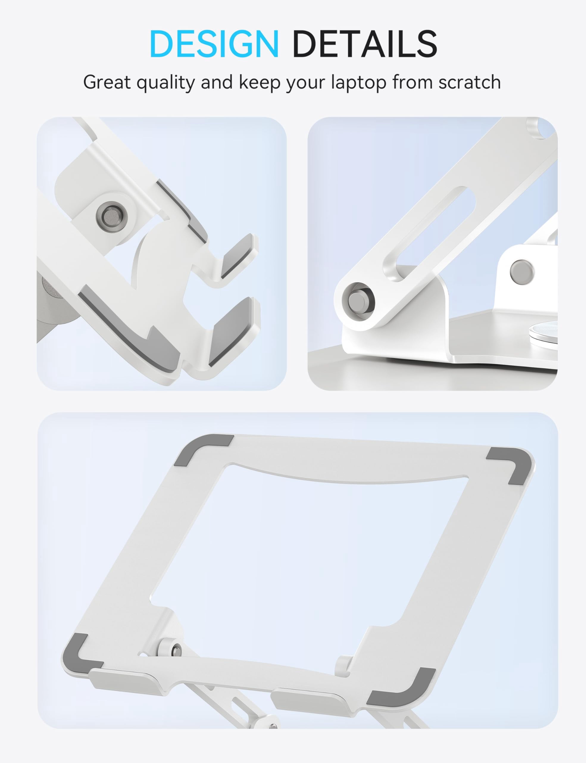360 Rotating Laptop Stand  Computer Riser For Desk Adjustable Height Multi-angle Metal Holder Foldable Portable Notebook Elevating Base Office & Home White