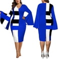 thumbnail image 4 of Sunloudy Vestido de talla grande para mujer, manga acampanada, cuello en V, contraste de color, rayas onduladas, vestidos ajustados Sunloudy XL 2XL 3XL 4XL 5XL, 4 of 7