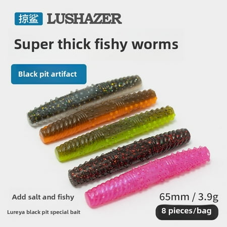 TPE Salted Scented 8 Pack 6.5cm Floating Soft Fishing Lures Realistic Worms for Black Pit Bass Bait