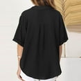 thumbnail image 5 of Olyvenn Womens Short Sleeve Button Down Shirts Cotton Linen V Neck Side Slit Blouse Summer Casual Loose Fit Beach Tops Black L, 5 of 7