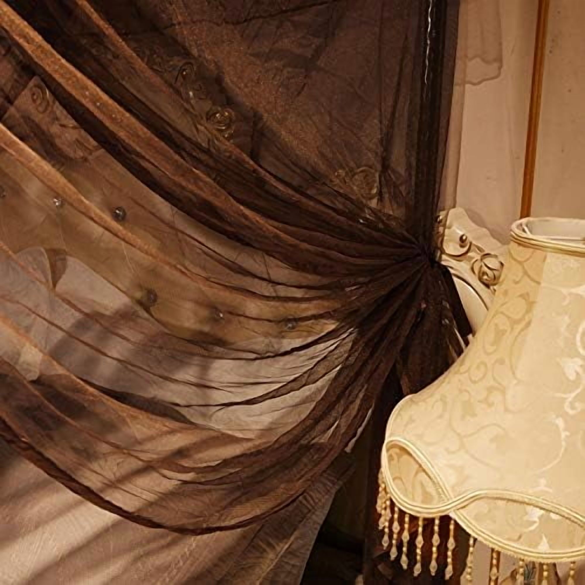 4 Corners Post Canopy Bed Curtains Canopy for Bed King Size - Royal Luxurious Mosquito Net Bedroom Decor (King, Coffee)