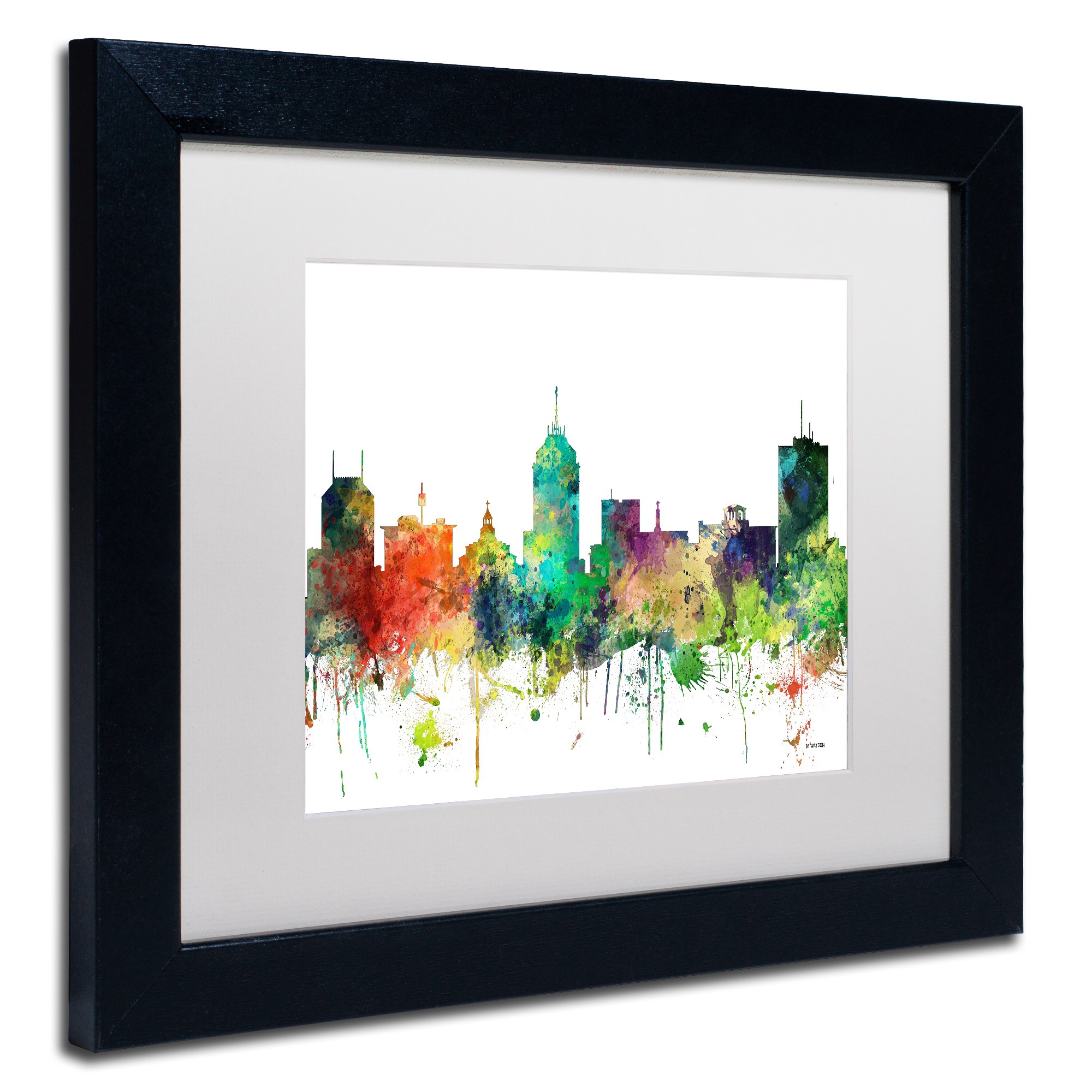 Trademark Fine Art "Fresno California Skyline SP" Canvas Art by Marlene Watson, White Matte, Black Frame