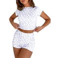 thumbnail image 2 of Cenuakty Women Summer 2 Pieces Clothes Outfits Floral Print Crew Neck Short Sleeve Crop Tops and High Waist Shorts Set, 2 of 5