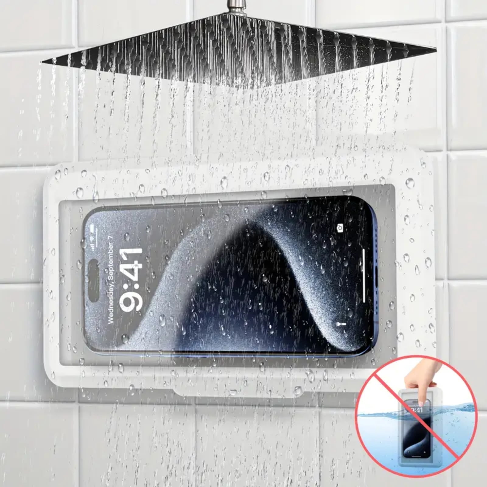 Shower Phone Holder Waterproof， Shower Phone Case Anti-Fog & Sensitive Touchscreen Bathroom Wall Phone Mount Stand Universal Fit for iPhone & Smartphones Gift for Men Women