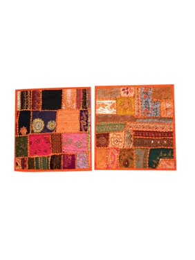 Mogul Designer Yellow Pillow Sham Vintage Cotton Patchwork Cushion Covers 16"x16"