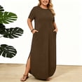 thumbnail image 2 of Tqcoqu Women's Plus Size Casual Maxi Dresses,Short Sleeve Loose Beach Dress Sundress with Pockets,Coffee Women's XL-XXXXXL, 2 of 9