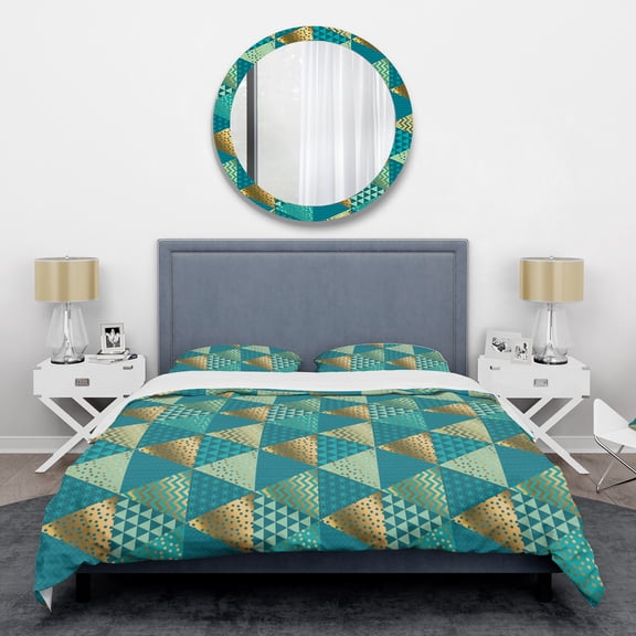 Designart 'Gold and Blue Dynamics I' Mid-Century Modern Duvet Cover Set