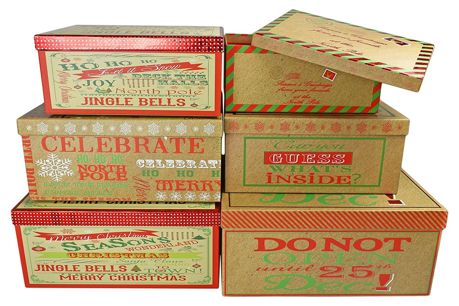 Set of 6 Crafty Christmas Holiday Nesting Gift Boxes; 10 ...