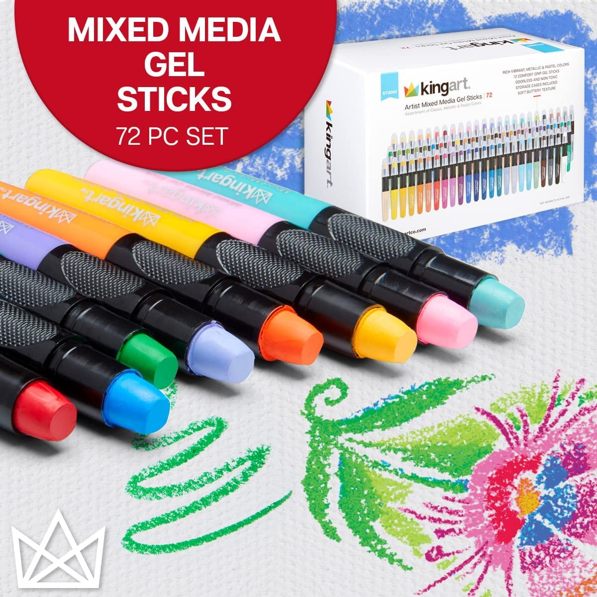 KINGART Gel Stick Artist Crayons – 72 Unique Vibrant Colors for Mixed Media, Blending, and Creative Art Projects