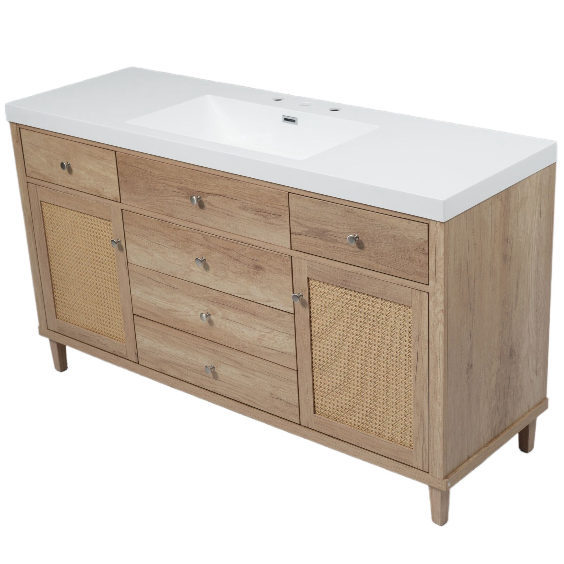 Christopher Knight Home 60" Bathroom Vanity with SMC Sink, Storage Cabinet and Drawers, Wood Frame, Antique Natural