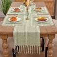 thumbnail image 6 of Table Runner and Placemats Set of 4, Yamaziot Washable Fabric Rectangle Dining Table Mats with Tassels, 13"x72" Table Flag & 13"x18" Place Mats, Hemstitch Green, 6 of 9