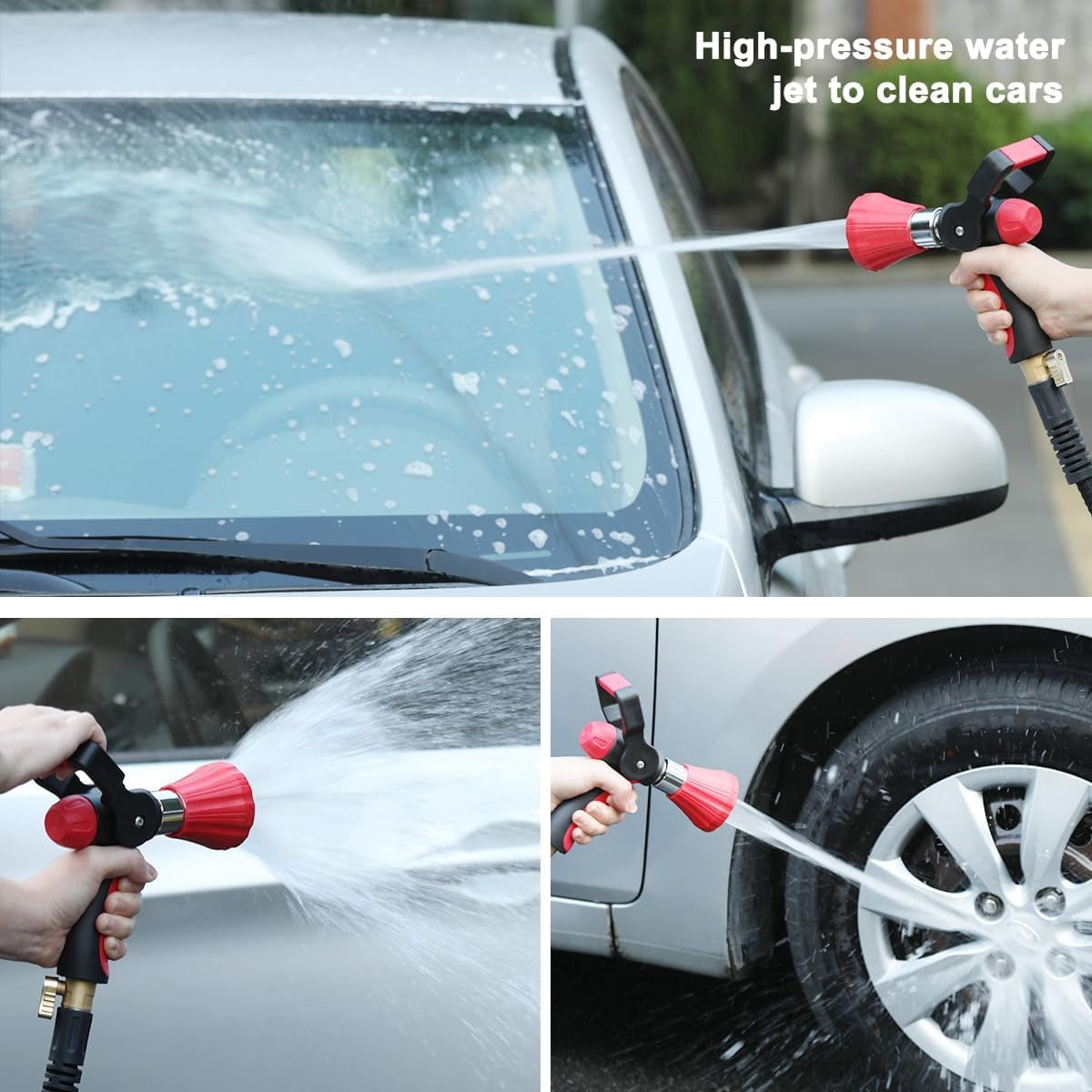 FANHAO Heavy Duty Metal Garden Hose Nozzle, High Pressure Fireman's Spray with Lever Handle & Ergonomic Grip, for Watering Lawn