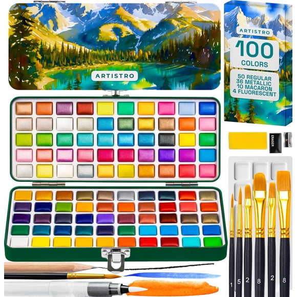 Set de pintura acuarela ARTISTRO de 100 colores, kit portátil