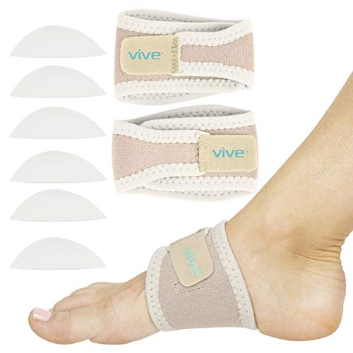 Vive Arch Support Brace (Pair) - Plantar Fasciitis Gel Strap for Men, Woman - Orthotic Compression Support Wrap Aids Foot Pain, High Arches, Flat Feet, Heel Fatigue - Insert for Under Socks (Beige)