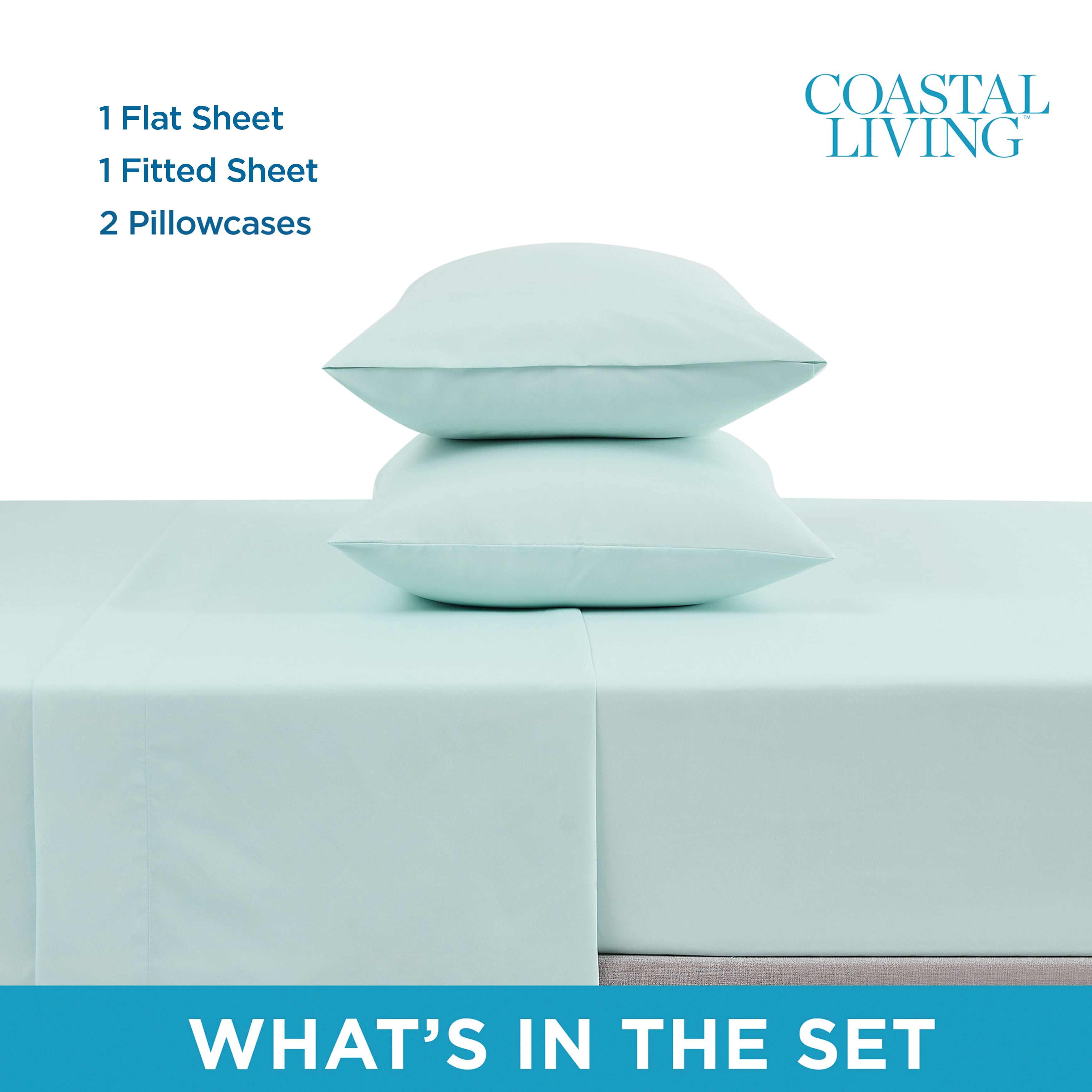 Coastal Living 4-Piece Sky Blue Soft Brushed Microfiber Luxury Cooling Sheet Set, Queen