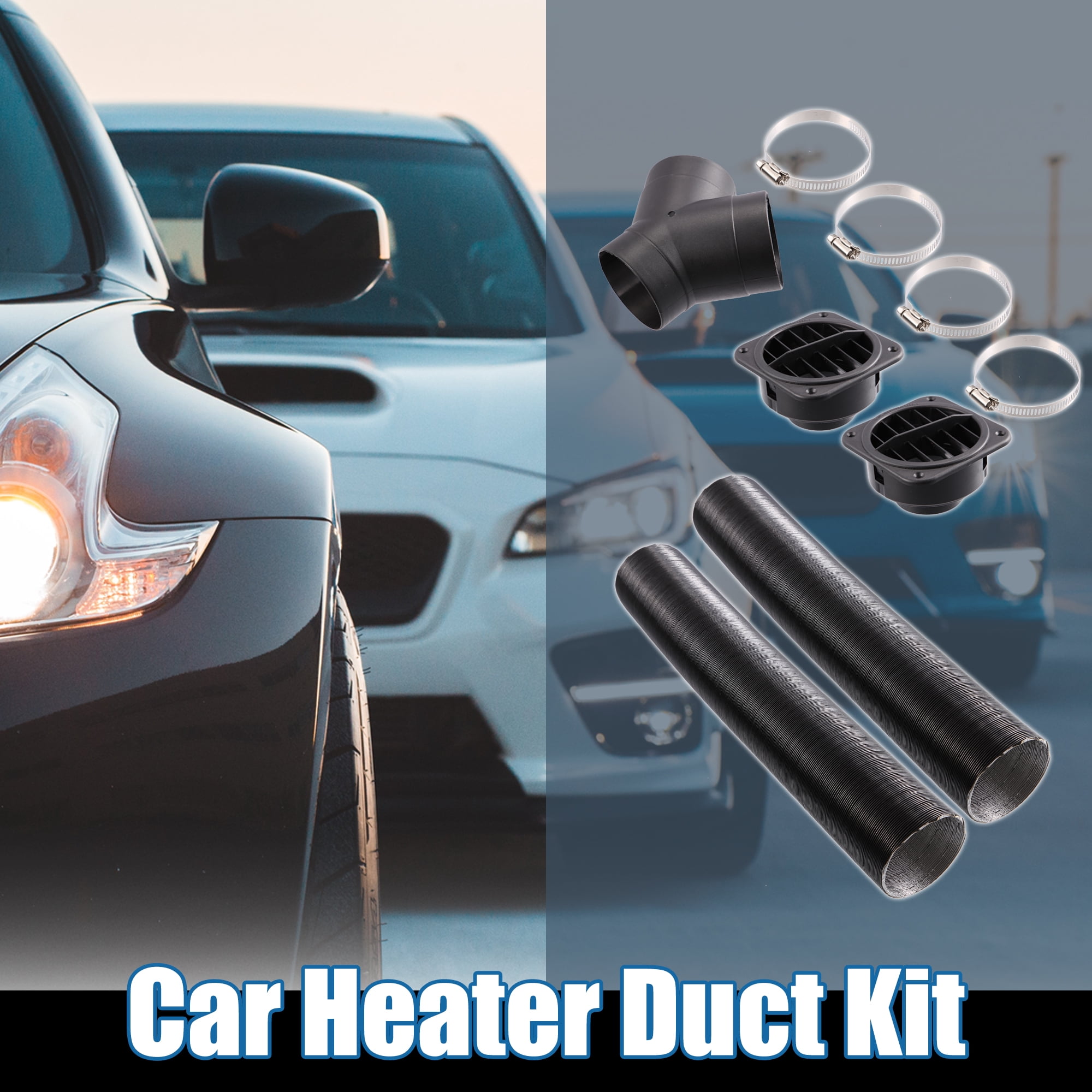 Unique Bargains 1 Set 75mm Auto Car Heater Duct Kit with Outlet Connector Air Vent Outlet Hose Clips Black Suit Y Tube