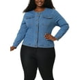 thumbnail image 6 of Agnes Orinda Women's Plus Size Long Sleeves Collarless Car Coat Denim Jacket 3X Sky Blue, 6 of 9