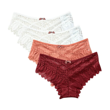 uublik Value 4-Pack  Thong Panty for Women No Show Thong Lace Panties Breathable Comfortable Underwear Womens
