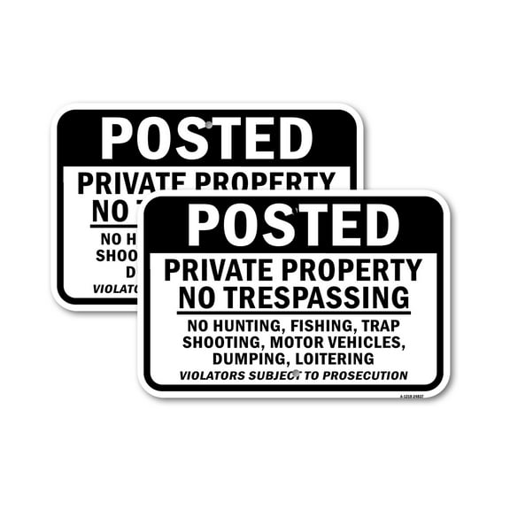 (2 Pack) Private Property No Trespass Hunting Fishing Shoot | 12" X 18" Heavy-Gauge Aluminum Sign | Rust Free Aluminum, Weather Resistant, Waterproof, Fade Resistant, 2 Pre-drilled